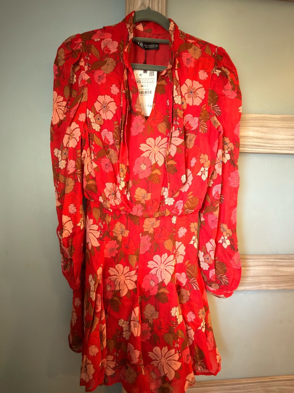 Red Floral Long-Sleeve Dress